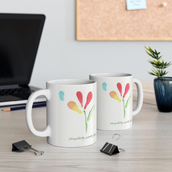 "Simplicity Works Best"  | 11oz Mug | Floral Watercolor & Quote - Image 2
